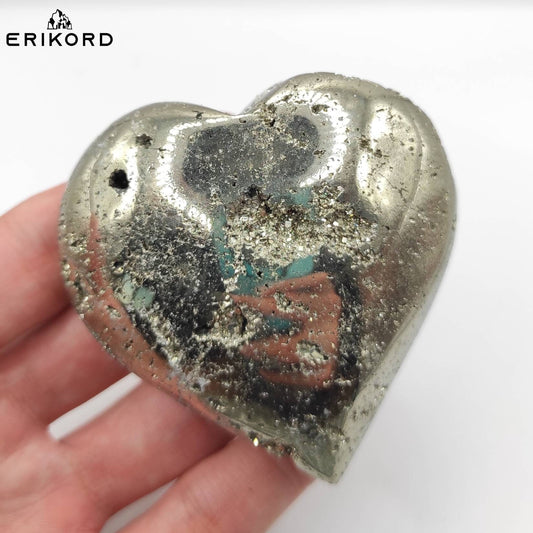 294g Pyrite Heart from Peru - Polished Crystal Heart - Polished Mineral Specimen - Natural Pyrite Mined and Polished in Peru - Silver Pyrite