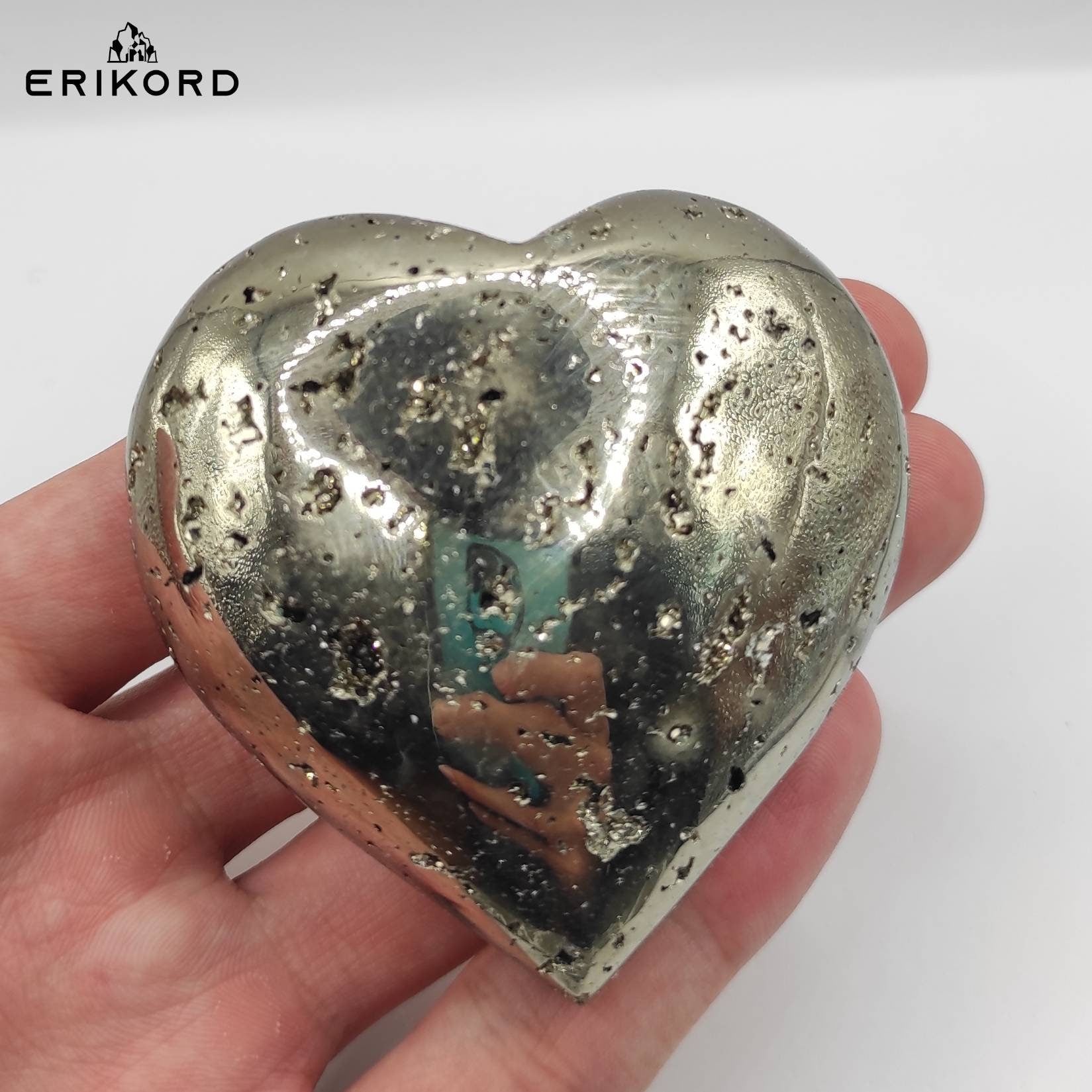 272g Pyrite Heart from Peru - Polished Crystal Heart - Polished Mineral Specimen - Natural Pyrite Mined and Polished in Peru - Silver Pyrite