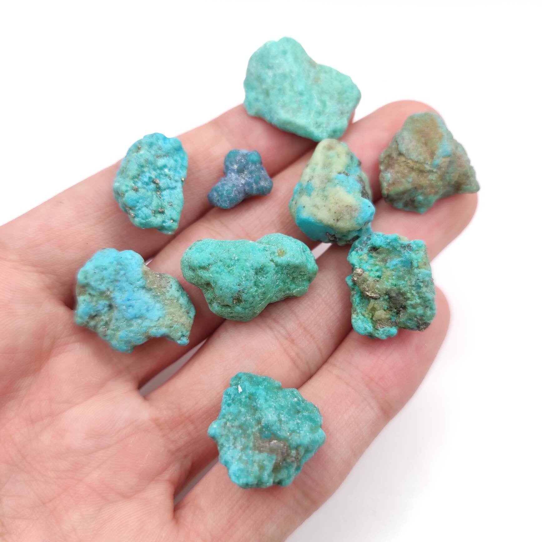 25.55g 9pcs Campitos Turquoise Lot Stabilized Turquoise Nuggets Sonora Mexico Blue Turquoise Genuine Turquoise with Pyrite Rough Turquoise