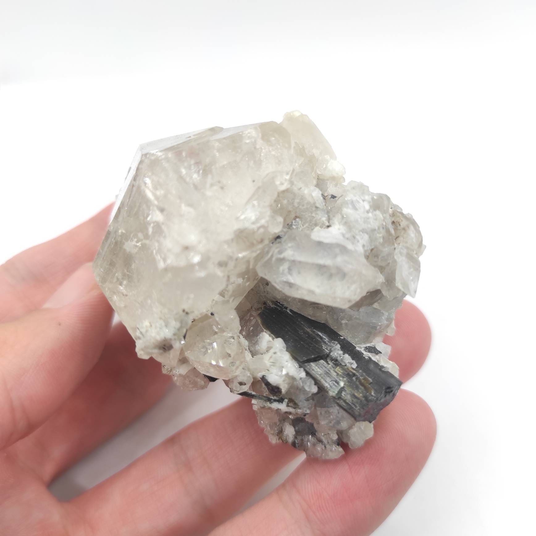 113g Black Tourmaline in Smoky Quartz - Natural Quartz Specimen - Tourmaline in Quartz Cluster - Raw Quartz Minerals - Pakistan Tourmaline