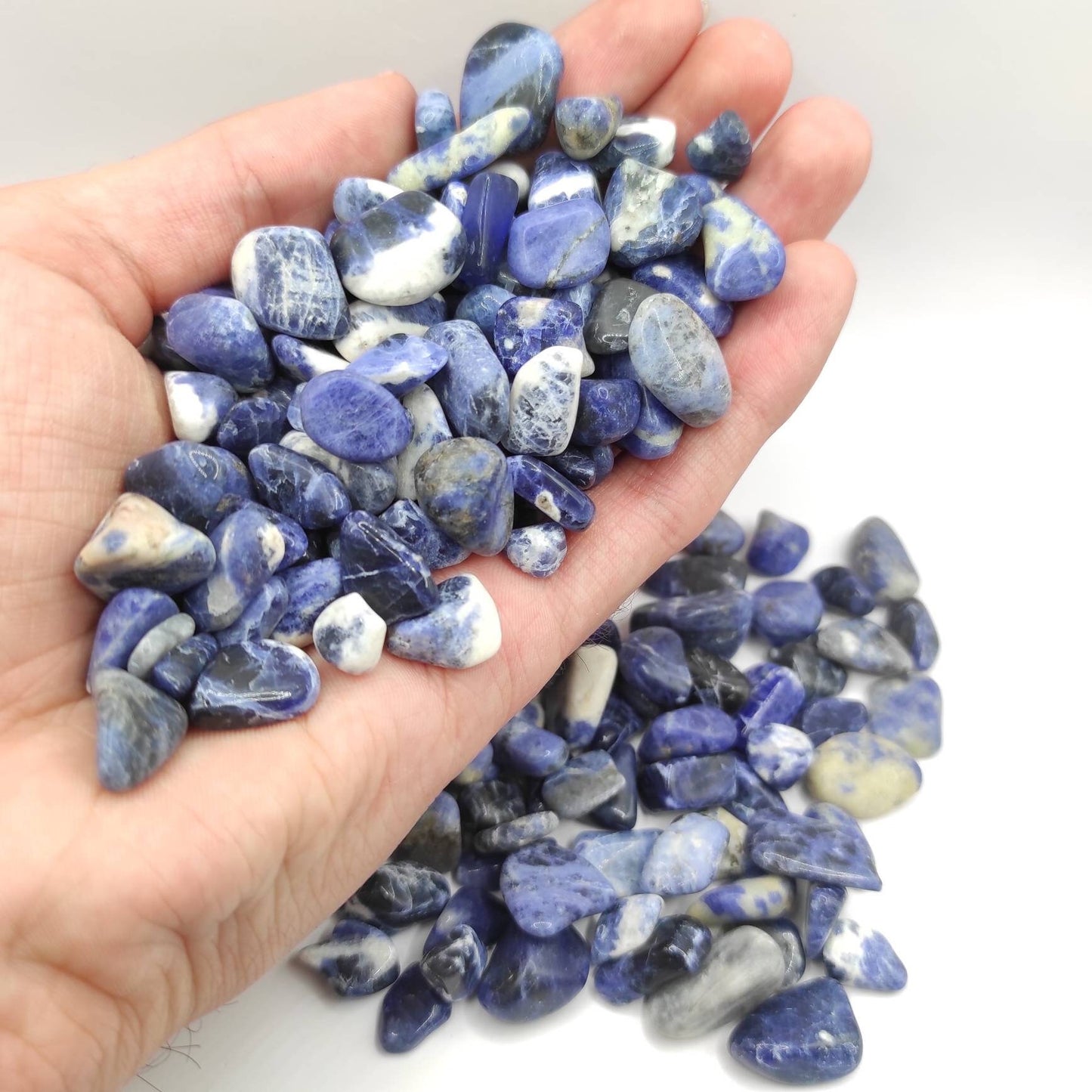 228g Unique Lot of Sodalite Gravel 8-18mm Polished Blue Sodalite Tumbled Stones Natural India Sodalite Loose Gemstones Crystal Gravel