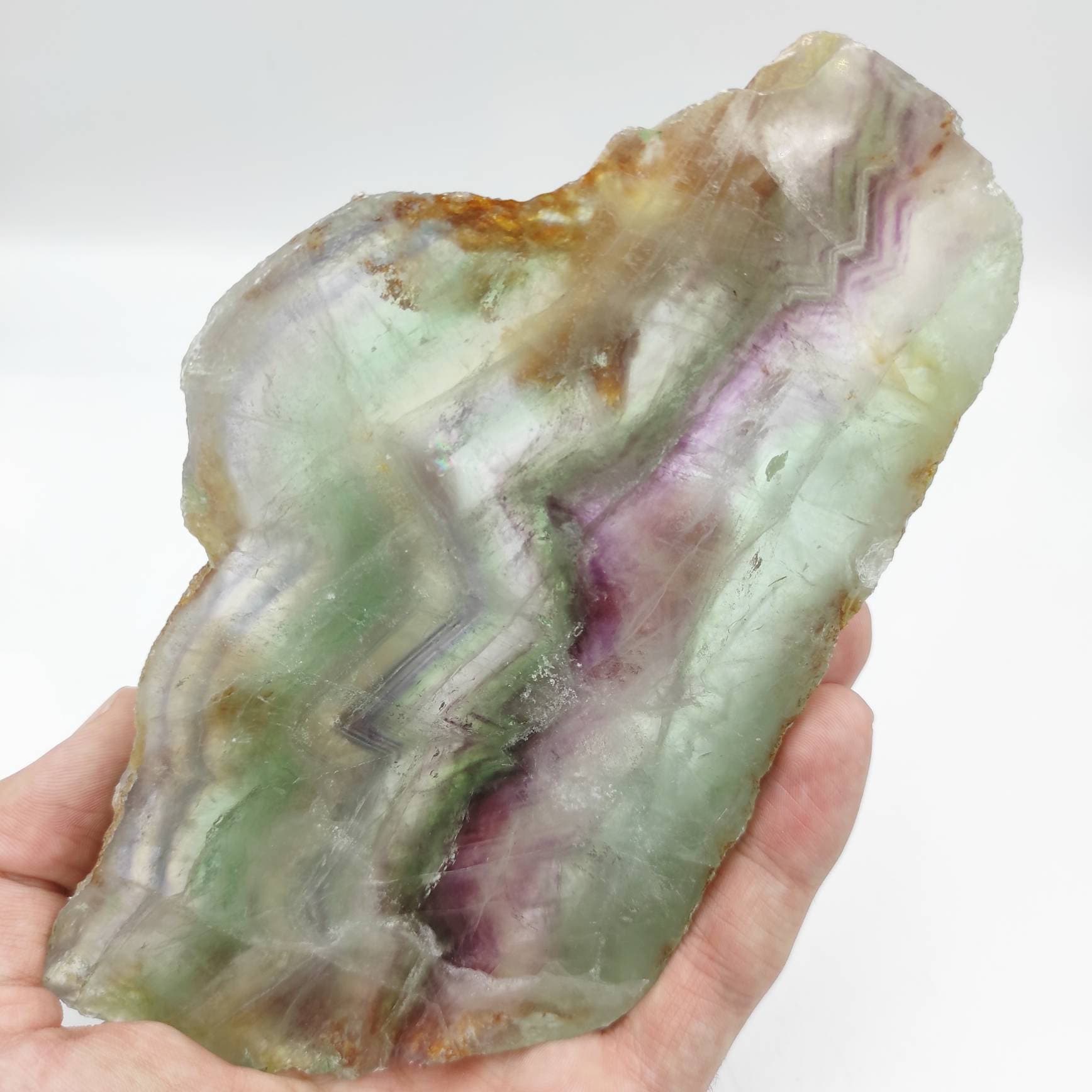 490g Polished Rainbow Fluorite Slab - Natural Fluorite Mineral Specimen - Polished Crystals - Green Fluorite Slice - Wuyi, Zhejiang, China