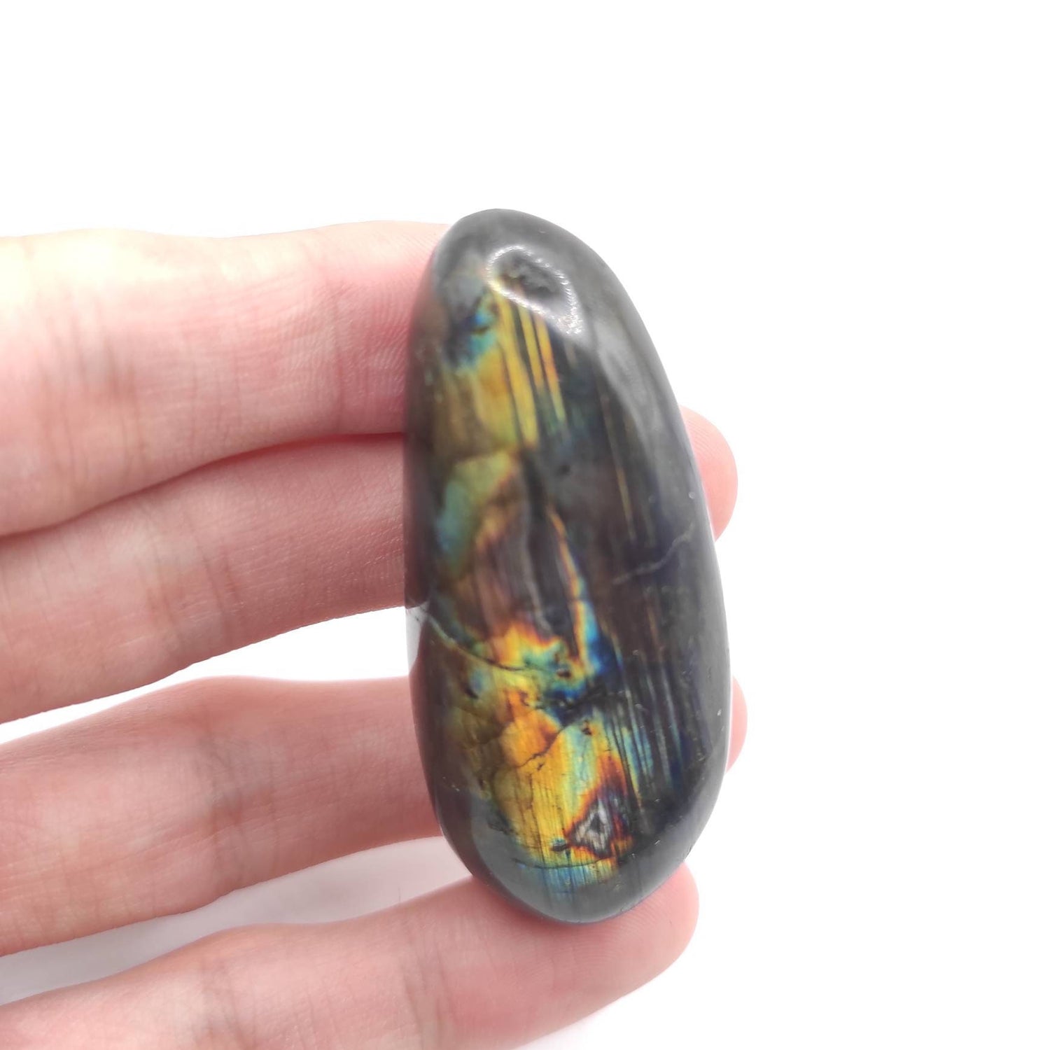 46g Blue Labradorite Palm Stone Polished Yellow Labradorite Crystal Blue Flash Labradorite from Madagascar Natural Crystal Specimen