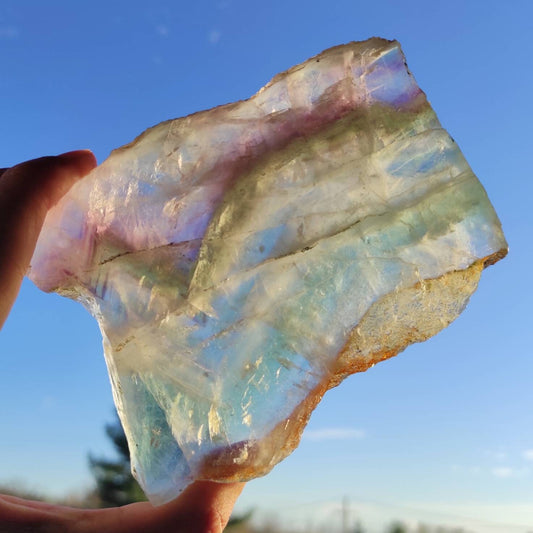 483g Polished Rainbow Fluorite Slab - Natural Fluorite Mineral Specimen - Polished Crystals - Green Fluorite Slice - Wuyi, Zhejiang, China