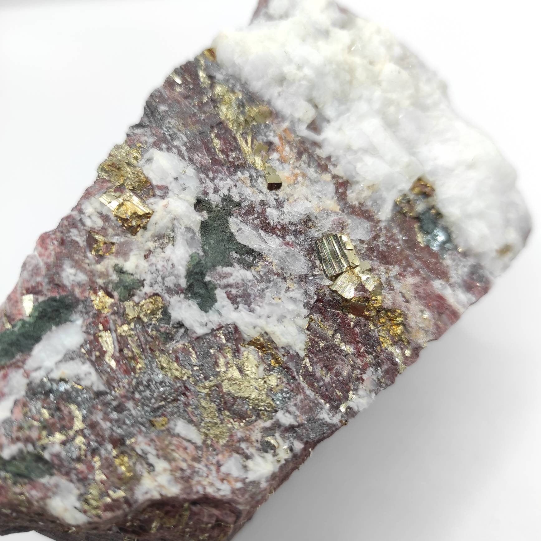 Exclusive Find! 495g Pyrite and Molybdenite in Red Quartzite - Sherbrooke, Quebec, Canada - Quartz Crystal Cluster Specimen - Rare Mineral