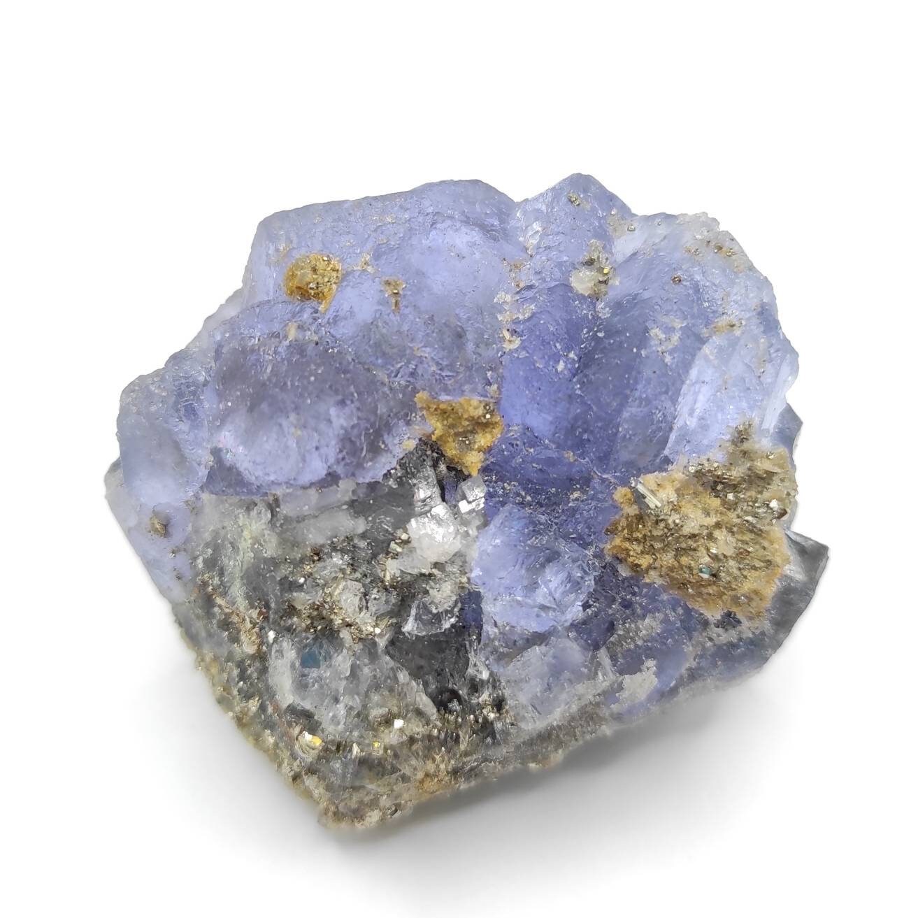 174g Bluish Purple Fluorite with Pyrite Specimen Natural Mineral Raw Crystal Cluster Light Blue Fluorite Fujian Mineral Chunk Rough Crystals
