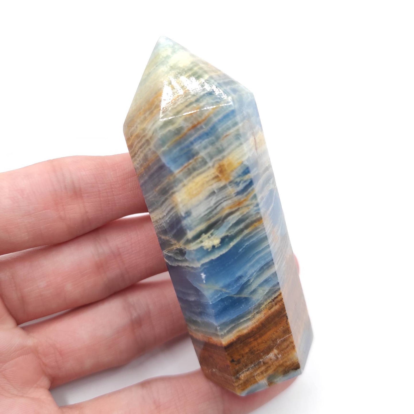 113g Aquatine Blue Calcite from Argentina - Lemurian Blue Calcite Tower - Crystal Point Tower - Natural Crystal Point - La Toma, San Luis
