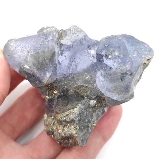 298g Blue Fluorite with Pyrite Specimen Natural Mineral Raw Crystal Cluster Light Blue Fluorite Fujian Mineral Chunk Rough Crystals Gems