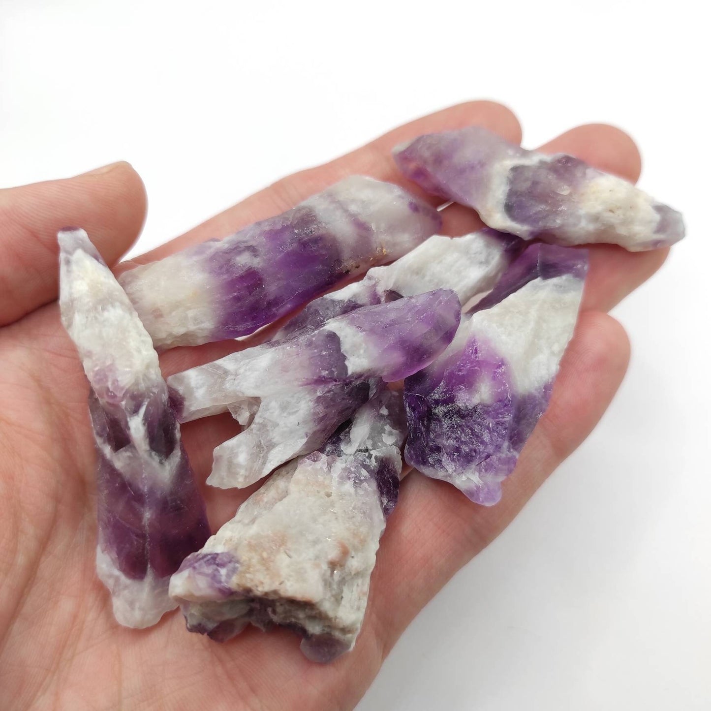 104g One-of-a-Kind Lot of Chevron Amethyst Points - Natural Purple and White Rough Chevron Amethyst - Dream Amethyst Points - Raw Amethyst