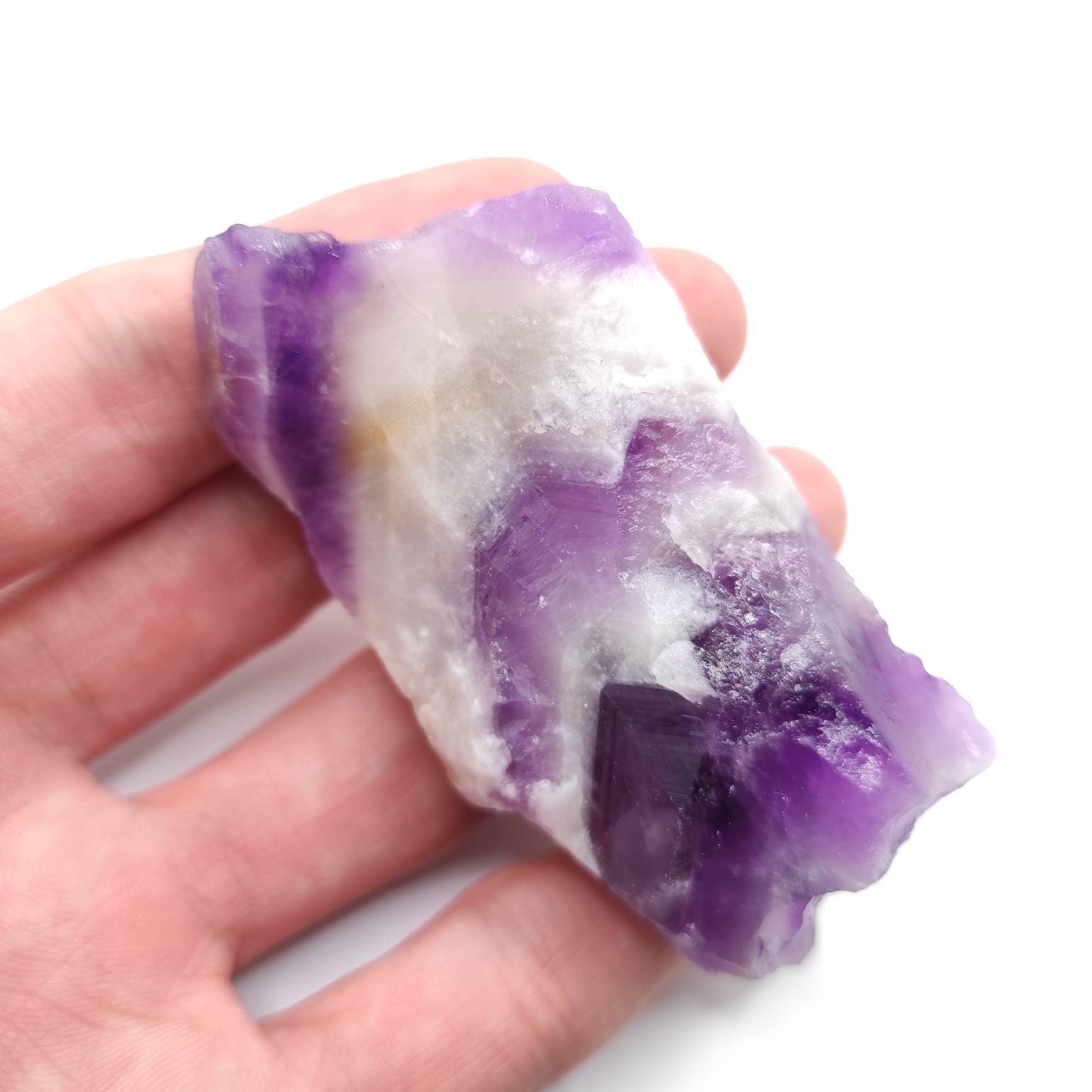 74g One-of-a-Kind Chevron Amethyst Point - Natural Purple and White Rough Chevron Amethyst - Dream Amethyst Point - Raw Amethyst Crystal