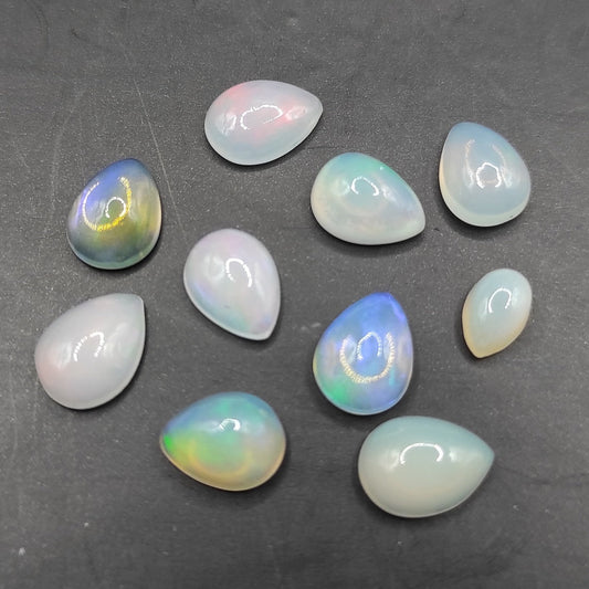 6.35ct Genuine Opal Lot - Natural Ethiopian Welo Opals - White Opal with Colorful Flash - Loose Opal Cabochons - Polished Opal Gemstones