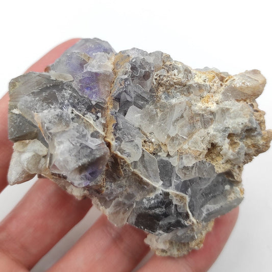 138g Grey & Purplish Blue Fluorite Crystal - Natural Raw Purple Fluorite Mineral Specimen - Balochistan, Pakistan - Rough Cubic Fluorite