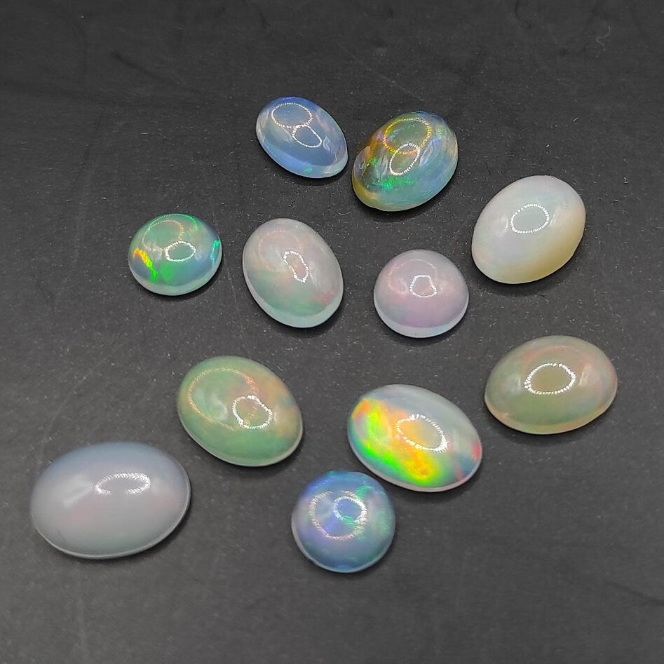 4.40ct Genuine Opal Lot - Natural Ethiopian Welo Opals - White Opal with Colorful Flash - Loose Opal Cabochons - Polished Opal Gemstones