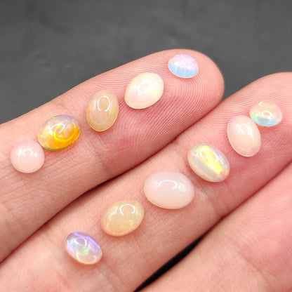 4.40ct Genuine Opal Lot - Natural Ethiopian Welo Opals - White Opal with Colorful Flash - Loose Opal Cabochons - Polished Opal Gemstones