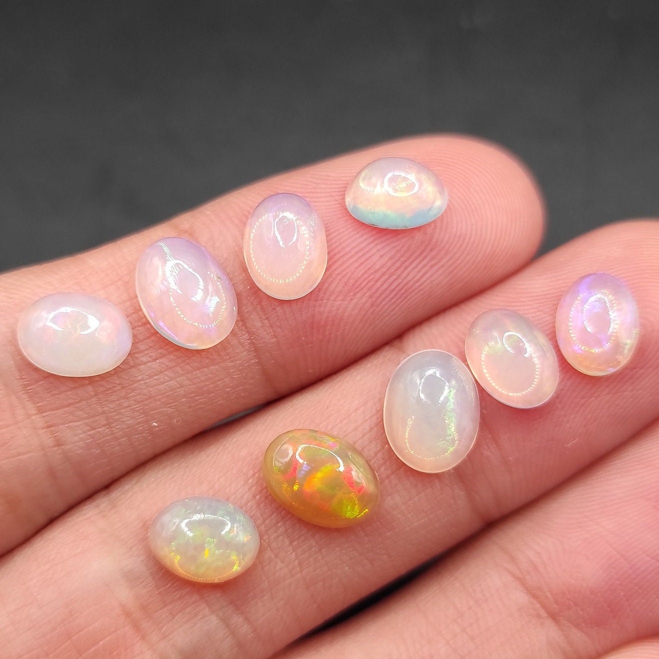 6.70ct Genuine Opal Lot - Natural Ethiopian Welo Opals - White Opal with Colorful Flash - Loose Opal Cabochons - Polished Opal Gemstones