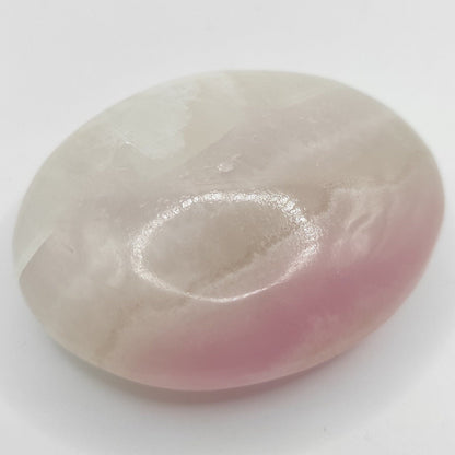 119g Pink Aragonite Palmstone - Polished Natural Pink Aragonite - Oval Pink Aragonite Piece from Balochistan, Pakistan - Polished Crystals