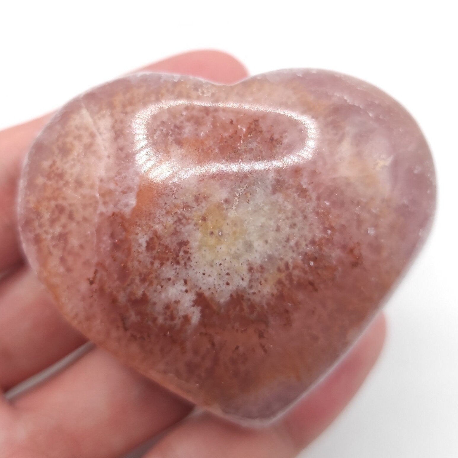 131g Pink Aragonite Heart Palmstone - Polished Natural Pink Aragonite - Pink Aragonite Piece from Balochistan, Pakistan - Polished Crystals