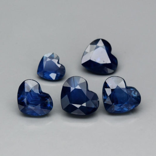 5pc (1.94ct) Lot of Blue Sapphire Hearts - Heated Sapphire from Madagascar - Heart Cut Gemstones - Faceted Blue Sapphires - Loose Gems