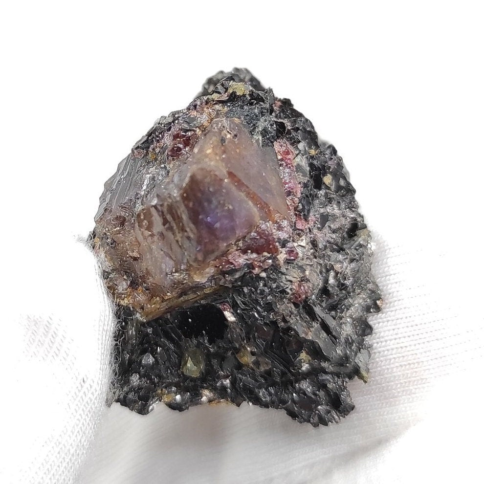 15.28g Sapphire in Pyrope Garnet and Biotite Matrix - Zazafotsy, Madagascar - Rough Sapphire in Matrix - Raw Yellow Sapphire - Rare Gems