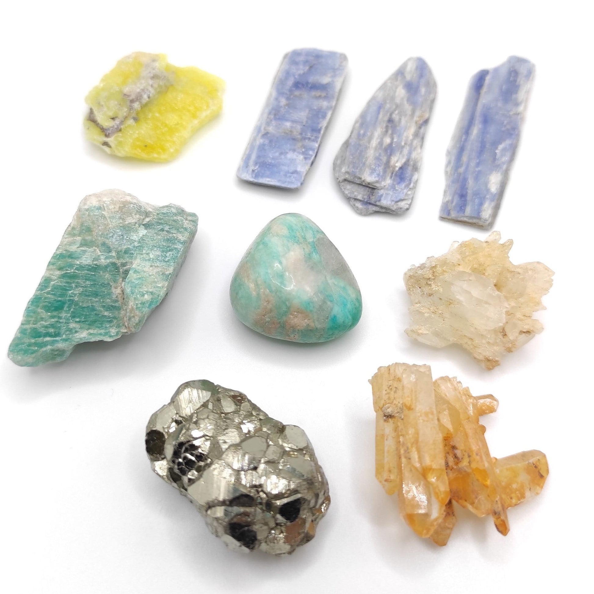 Crystal Starter Kit! Great Christmas Gift Idea - Includes Amazonite, Kyanite, Pyrite, Quartz, Brucite - Natural Crystal Kit - Crystal Set