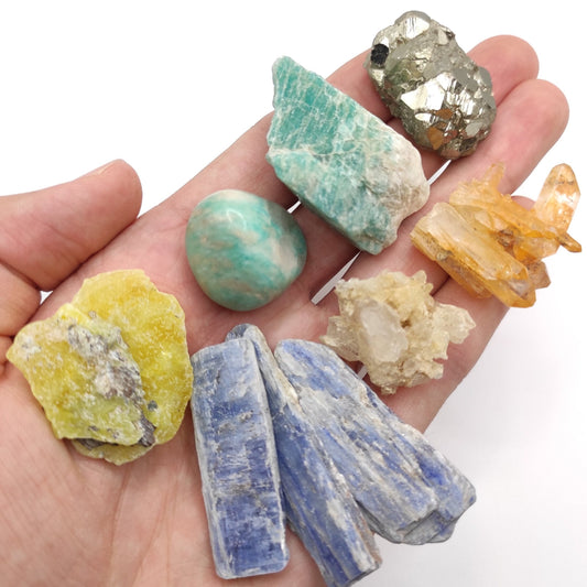 Crystal Starter Kit! Great Christmas Gift Idea - Includes Amazonite, Kyanite, Pyrite, Quartz, Brucite - Natural Crystal Kit - Crystal Set