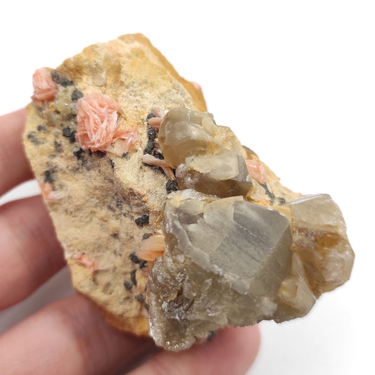 178g Cerussite with Peach Barite - UV Reactive Minerals - Natural Cerussite Crystal Specimen - Cerussite from Mibladen, Morocco