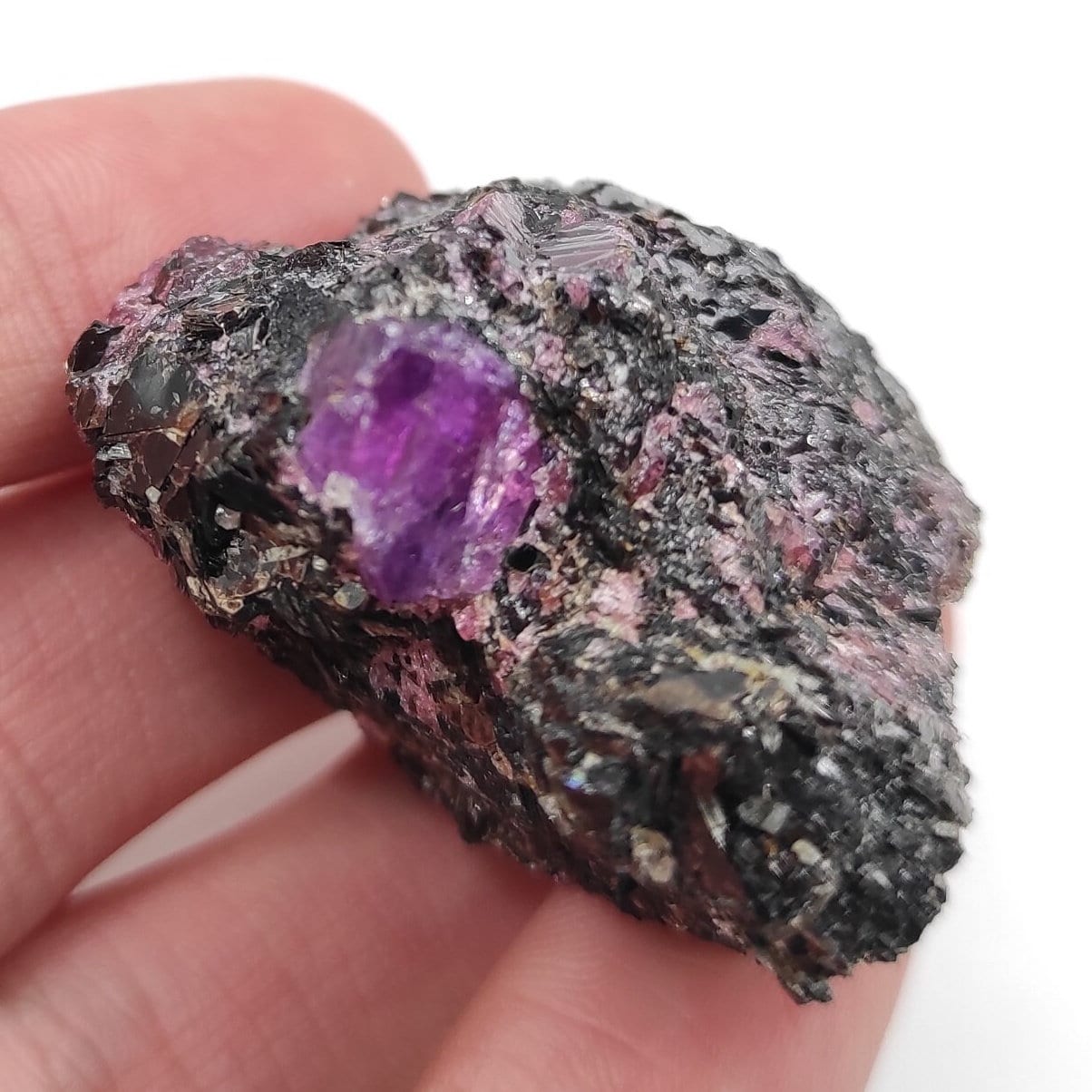 42.56g Sapphire in Pyrope Garnet and Biotite Matrix - Zazafotsy, Madagascar - Rough Sapphire in Matrix - Raw Purple Sapphire - Rare Gems