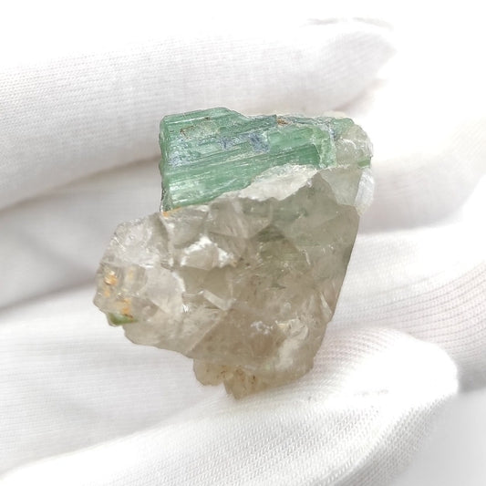 16g Green Tourmaline in Smoky Quartz - Tourmaline in Matrix - Tourmaline Minerals Specimen - Paprok, Afghanistan - Natural Tourmaline Gem