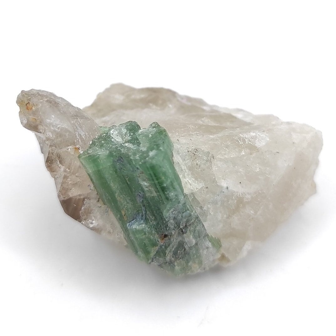16g Green Tourmaline in Smoky Quartz - Tourmaline in Matrix - Tourmaline Minerals Specimen - Paprok, Afghanistan - Natural Tourmaline Gem