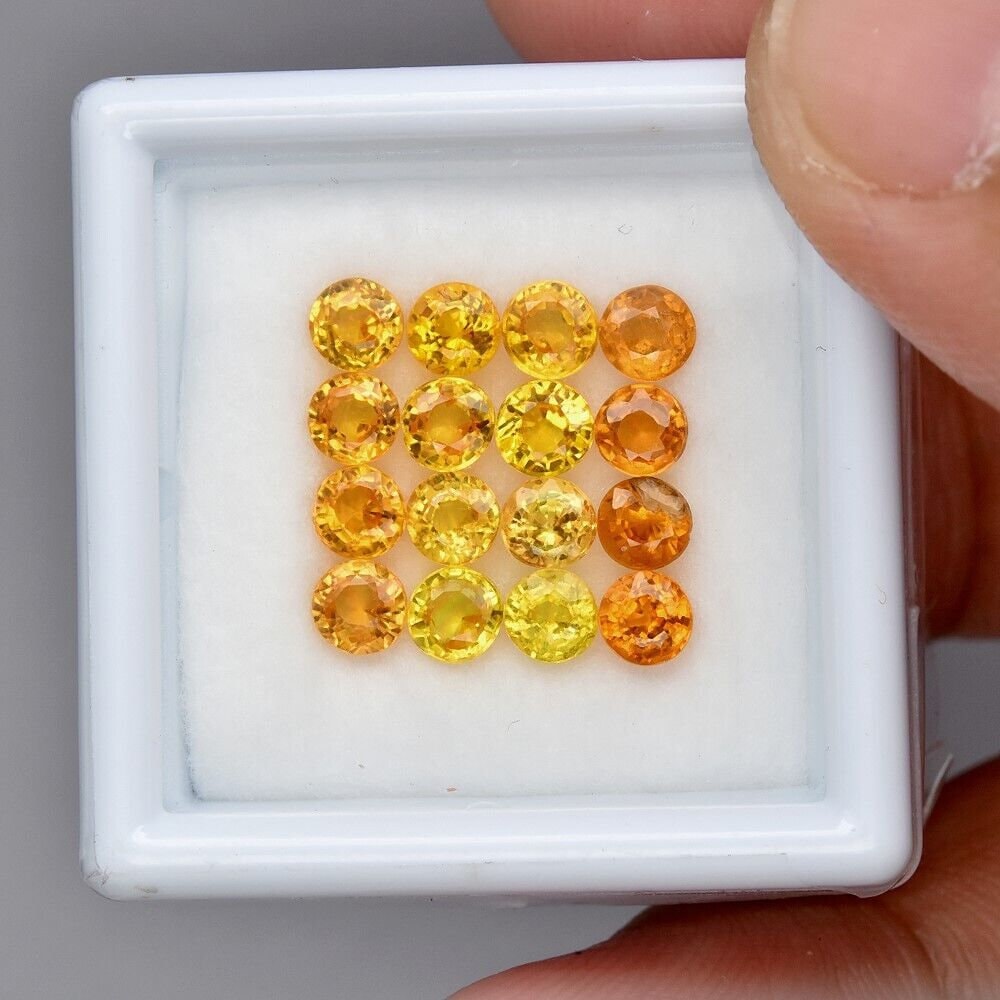 16pc (3.93ct) Lot of Yellow Sapphires - Beryllium Heated Sapphires from Songea, Tanzania - Round Faceted Cut Gemstones - VS Quality