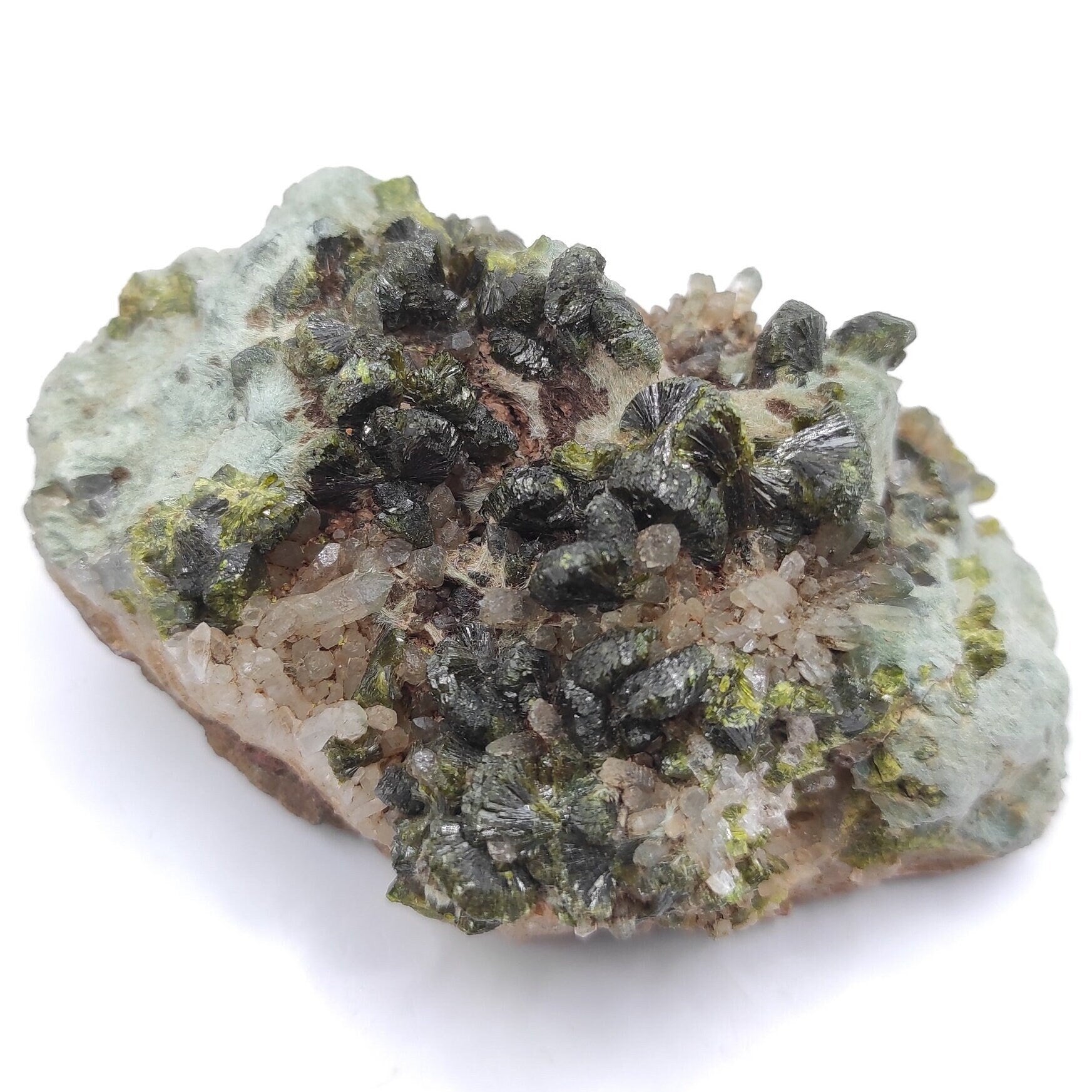 144g Epidote with Quartz - Imilchil, Morocco - Green Epidote Crystal Cluster - Raw Mineral Specimen - Green Epidote and Quartz Crystal