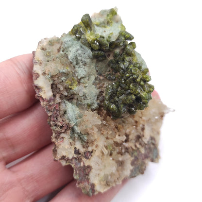 62g Epidote with Quartz - Imilchil, Morocco - Green Epidote Crystal Cluster - Raw Mineral Specimen - Green Epidote and Quartz Crystal