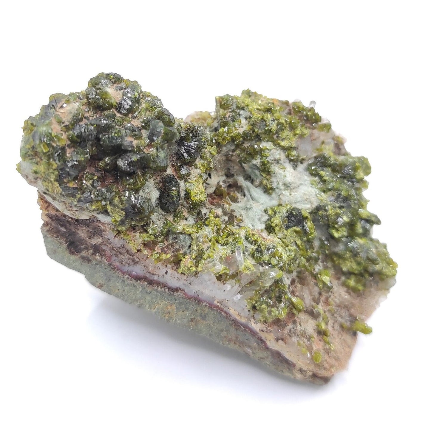 104g Epidote with Quartz - Imilchil, Morocco - Green Epidote Crystal Cluster - Raw Mineral Specimen - Green Epidote and Quartz Crystal