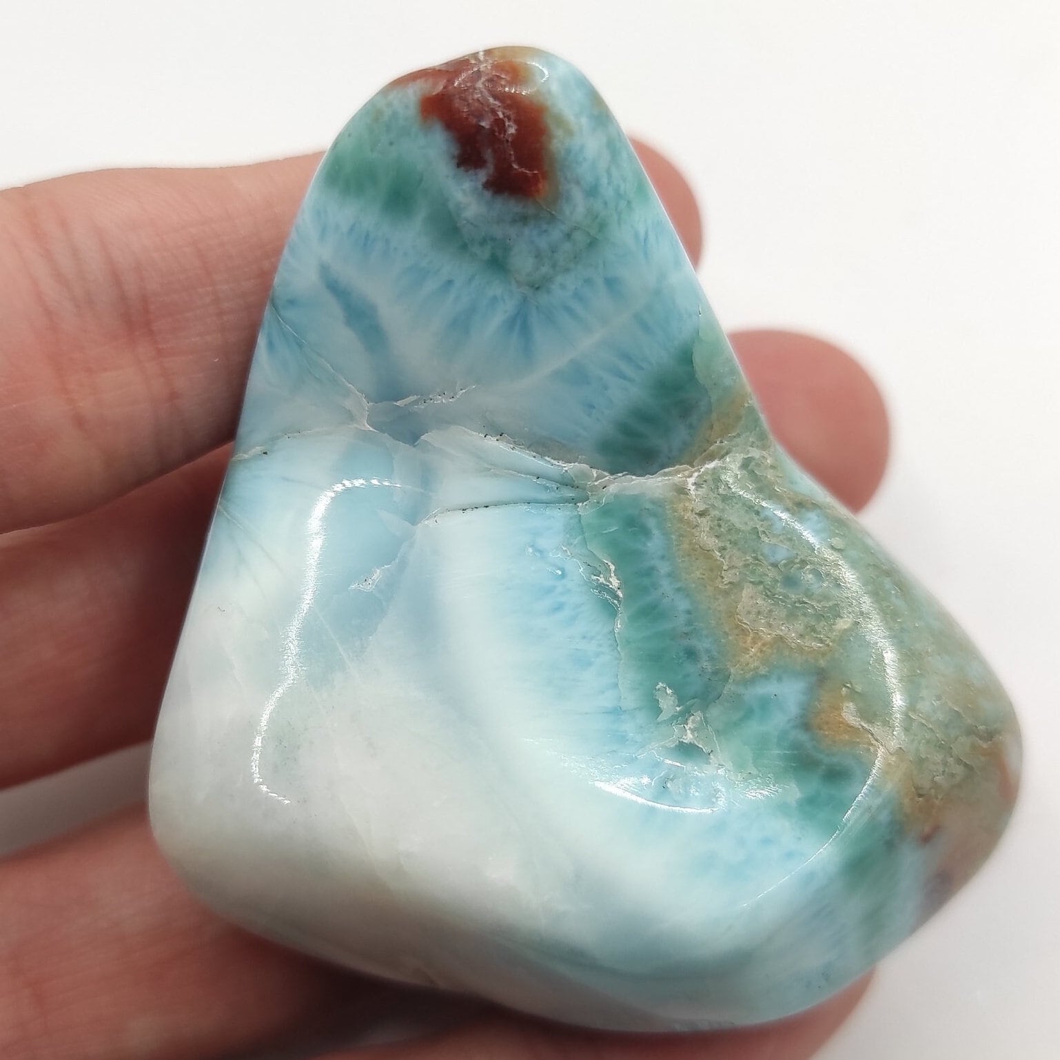 95g Large Larimar Tumble - Sky Blue Larimar - Barahona, Dominican Republic - Rare Larimar Gem - Hand Polished Larimar - Palm Stone