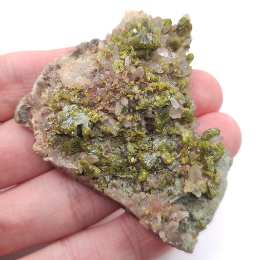 43g Epidote with Quartz - Imilchil, Morocco - Green Epidote Crystal Cluster - Raw Mineral Specimen - Green Epidote and Quartz Crystal