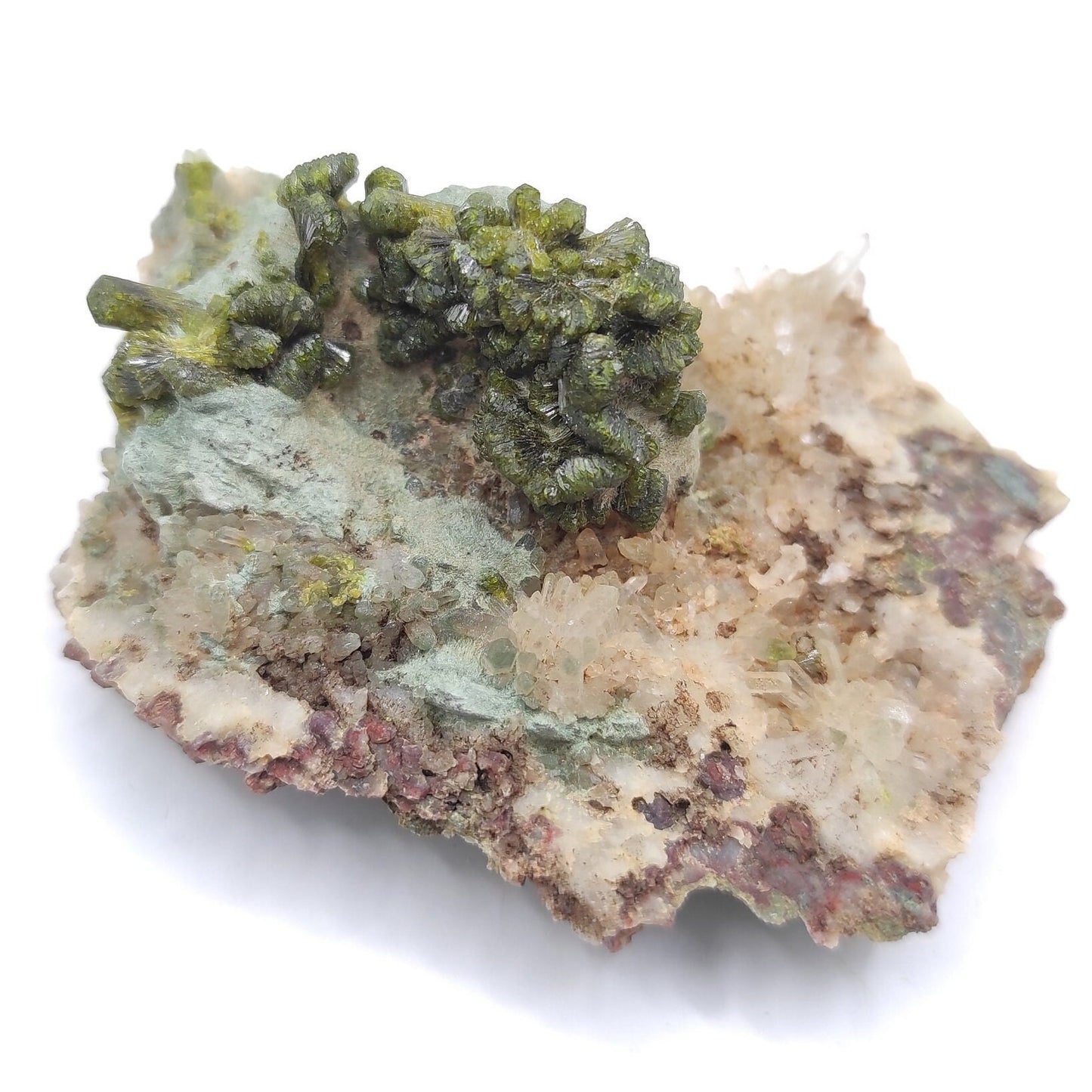 62g Epidote with Quartz - Imilchil, Morocco - Green Epidote Crystal Cluster - Raw Mineral Specimen - Green Epidote and Quartz Crystal