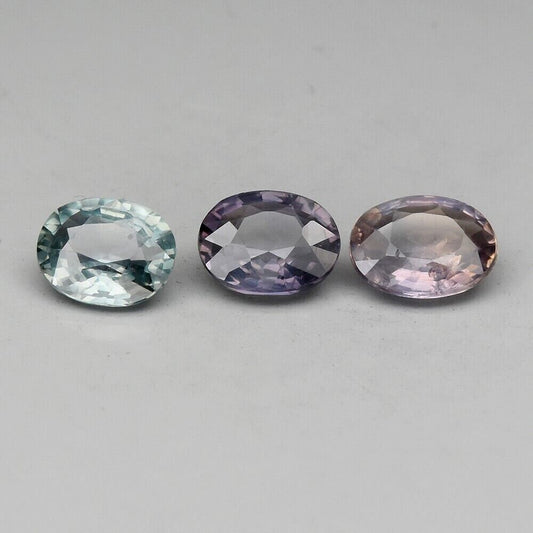 3pc (1.73ct) Lot of Unheated Green & Purple Sapphires - Oval Faceted Sapphires from Songea, Tanzania - Oval Cut Sapphires - Loose Gemstones