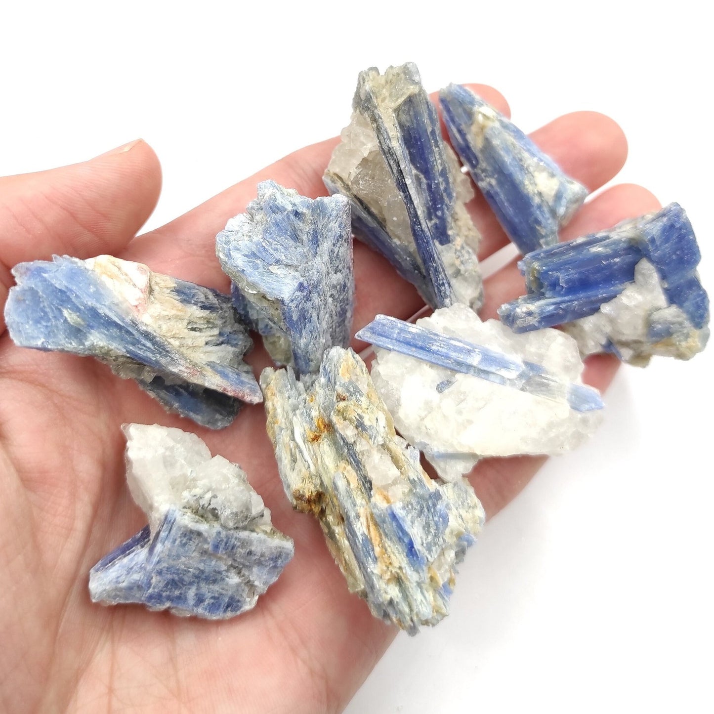 142g (8pcs) Lot of Kyanite with Quartz - Rio do Sul, Brazil - Natural Blue Kyanite Crystal Cluster - Rough Kyanite Crystal - Raw Kyanite