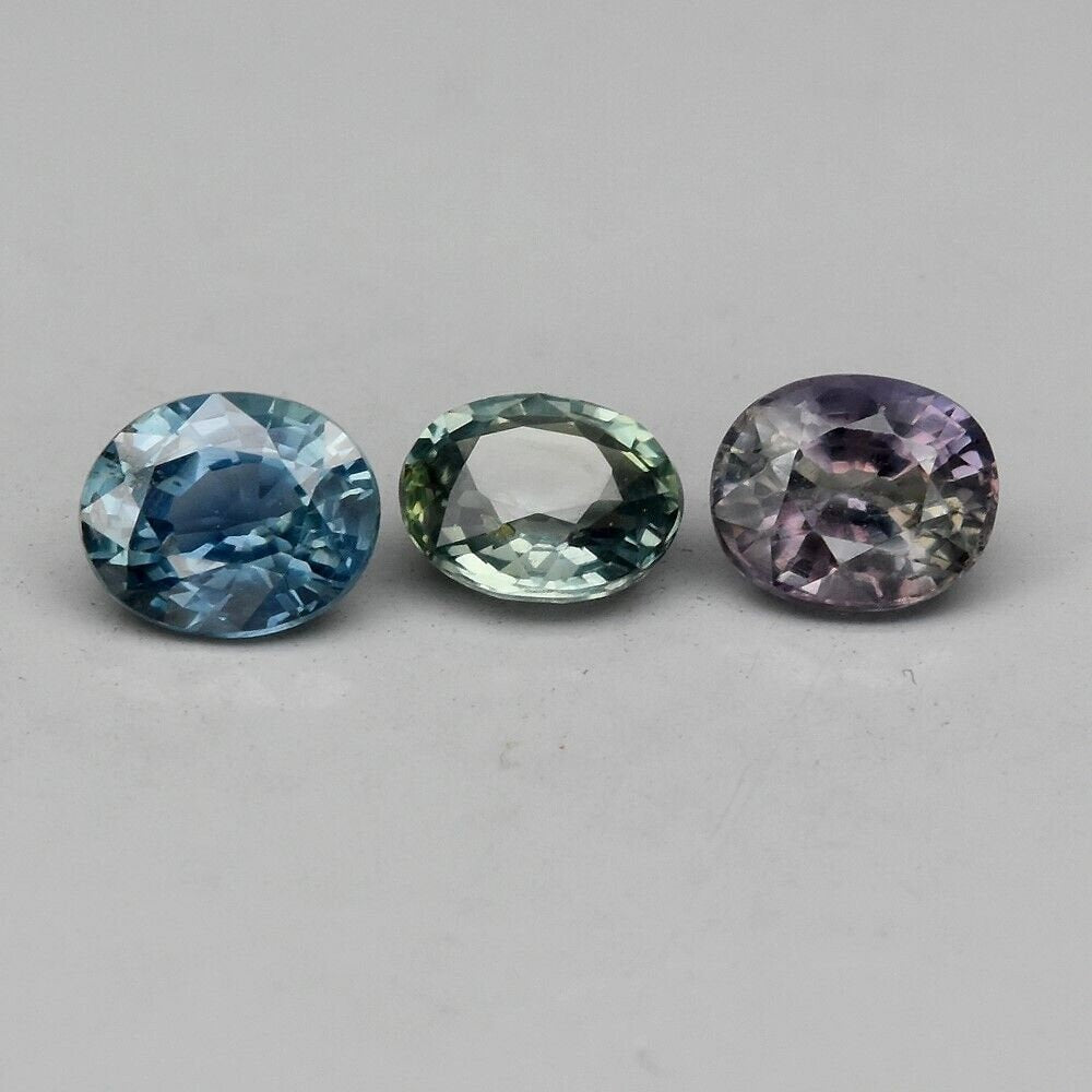 3pc (1.63ct) Lot of Unheated Multi Colour Sapphires - Oval Faceted Sapphires from Songea, Tanzania - Oval Cut Sapphires - Loose Gemstones